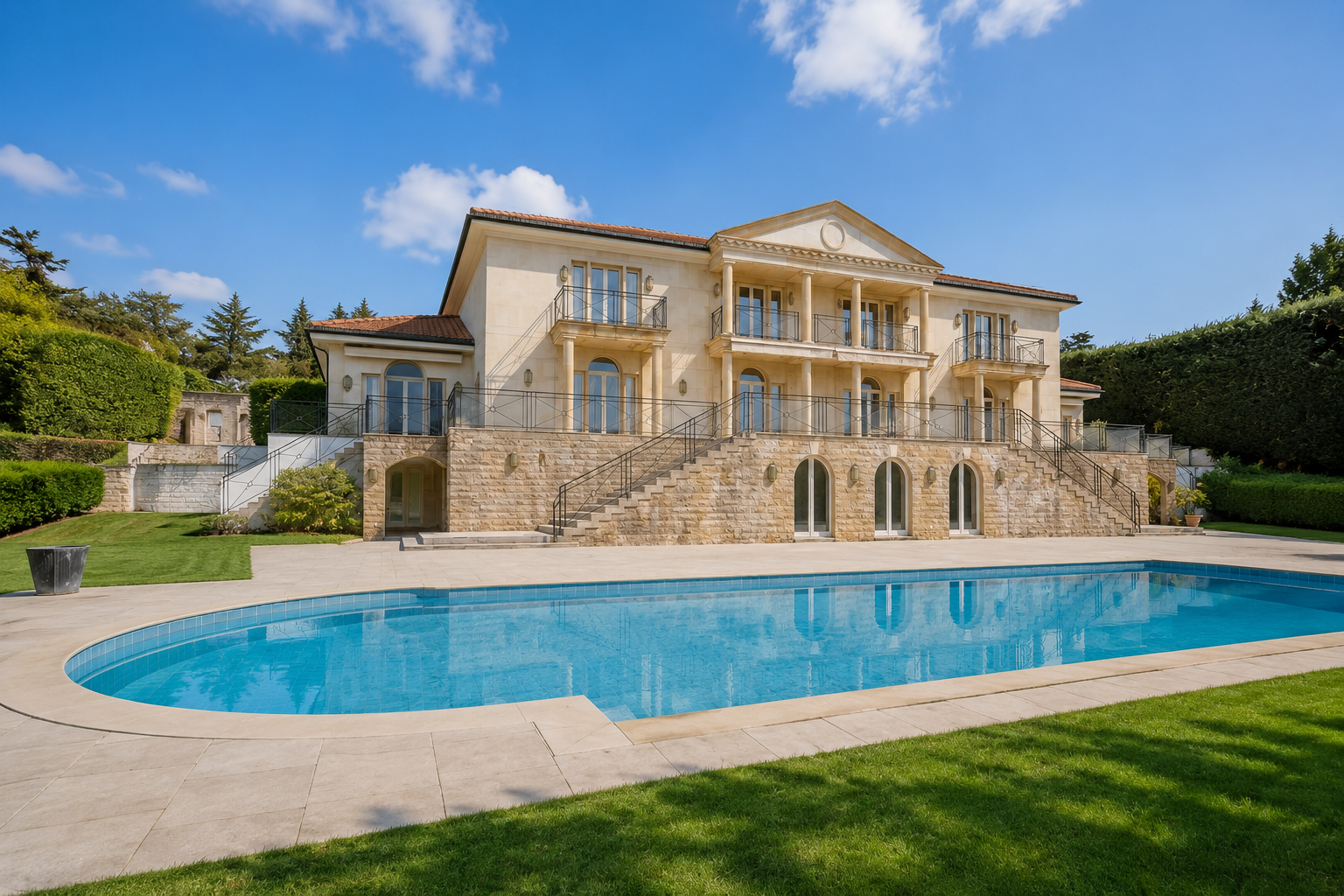 Exceptional ultra-prime family estate exterior with pool, Cologny, Geneva