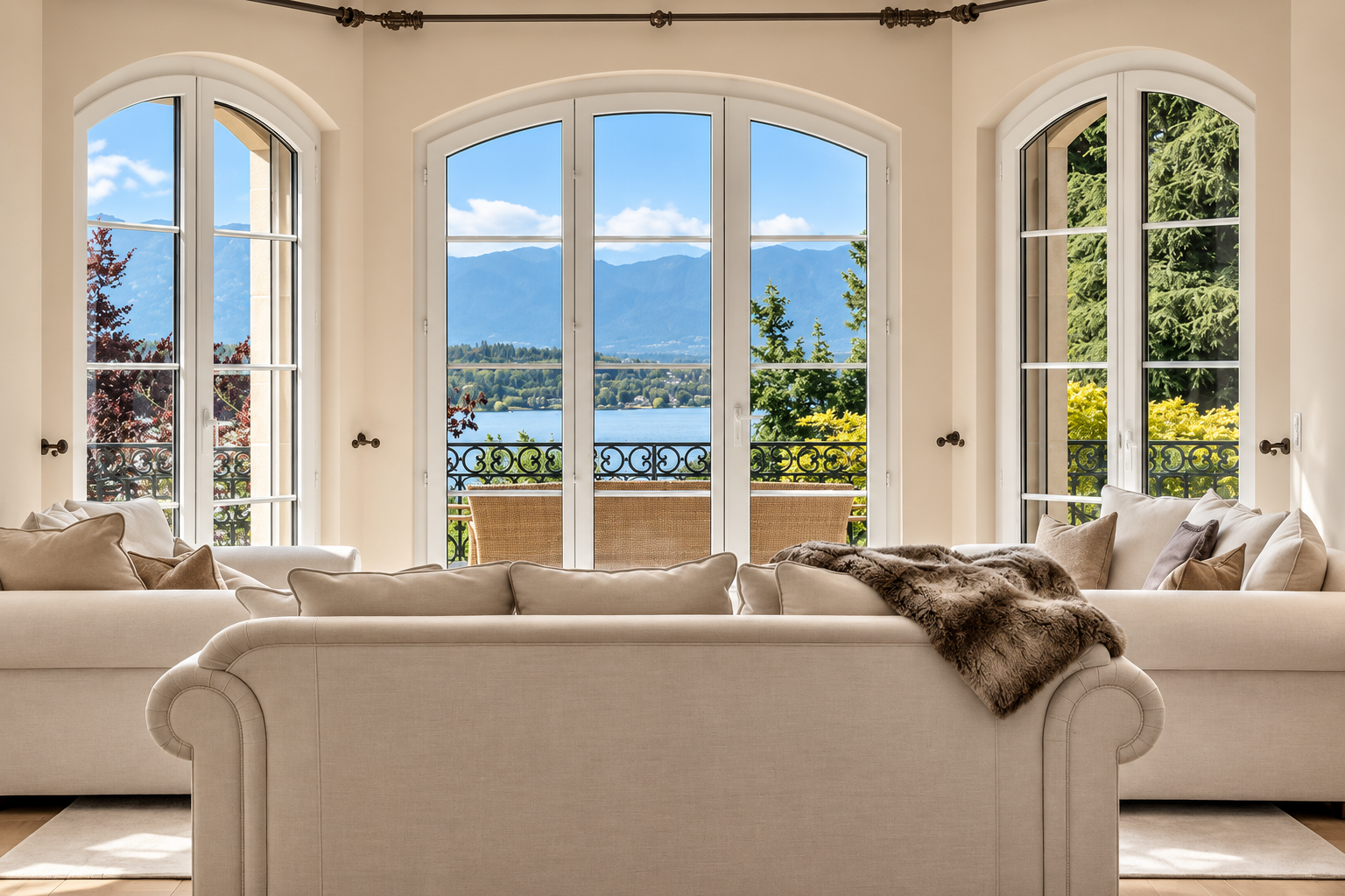 Exceptional private estate in Cologny Geneva — principal salon with generous proportions and panoramic views over Lake Geneva