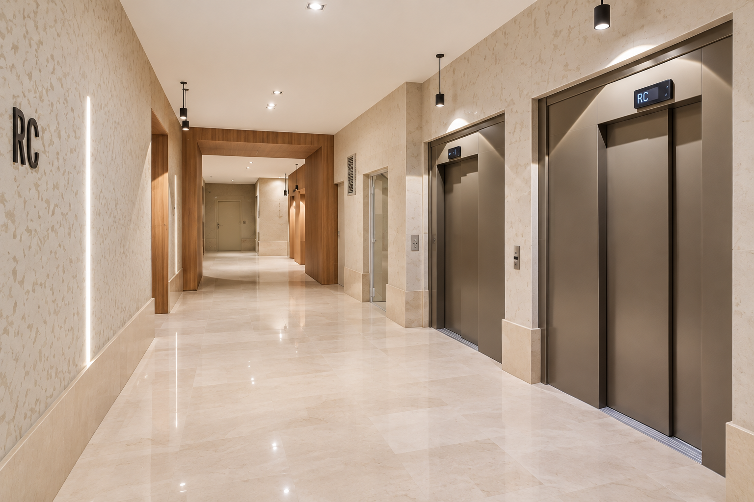 Luxury marble lobby and common areas of the 58 Victor Hugo residence