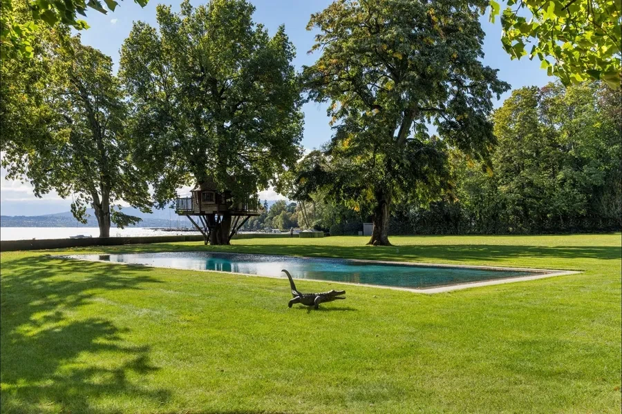Estate grounds with pool, treehouse and mature trees